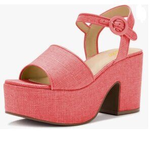 Pazzion Pink Chunky High Heel Platform Sandals Open Toe Ankle Strap Buckle Shoes